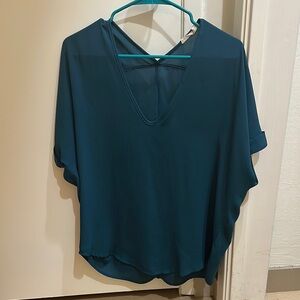 Lush Blue Asymmetrical Short Sleeve Blouse